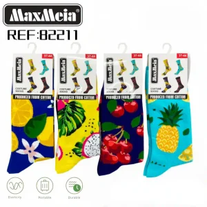 Calcetines Largos Elásticos y Cómodos de Mujer y Hombre en Algodón con Talla Única y Diseño de Frutas