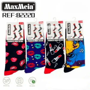 Calcetines Largos de Hombre y Mujer Elásticos y Duraderos de Algodón con Diseños Bocas y Labios