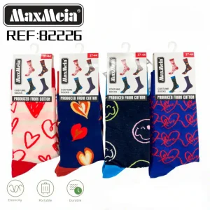 Calcetines Largos y Elásticos para Hombre y Mujer en Algodón con Diseño Corazones y Caras