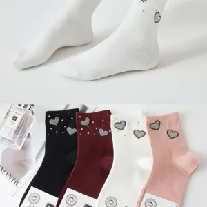 Calcetines Cortos en Algodón con Diseño de Corazones y Talla Única para Mujer