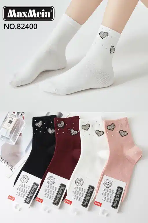 Calcetines Cortos en Algodón con Diseño de Corazones y Talla Única para Mujer