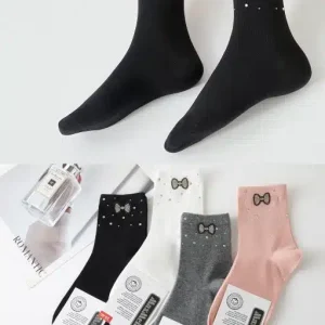 Calcetines Cortos en Algodón con Bonito Diseño de Lacito y Talla Única para Mujer