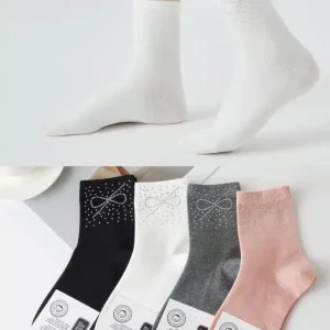 Calcetines Cortos de Algodón para Mujer en Talla Única con Diseño de Puntos e Infinito
