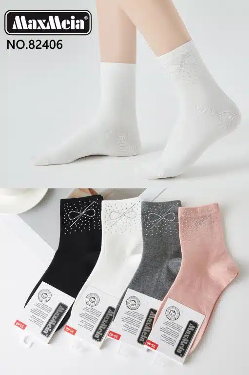 Calcetines Cortos de Algodón para Mujer en Talla Única con Diseño de Puntos e Infinito