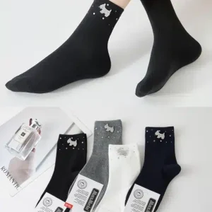 Calcetines Cortos de Algodón para Mujer en Talla Única con Bonito Diseño de Perrito