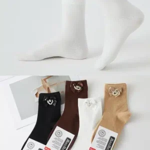 Calcetines Cortos de Algodón con Precioso Diseño Lazo Decorativo y Talla Única para Mujer