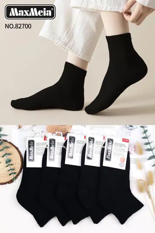Calcetines Cortos Negros Térmicos de Algodón Bio en Talla Única Pequeña para Mujer