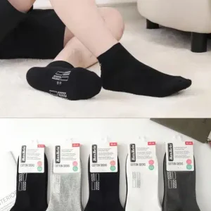 Calcetines Cortos de Hombre en Algodón Peinado con Diseño 4 Rectángulos y Colores Lisos