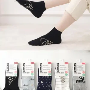 Calcetines Cortos de Algodón Peinado con Alegres Diseños y Talla Única para Mujer