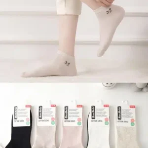 Calcetines Cortos de Algodón Peinado con Colores Lisos y Diseño Ratoncito para Mujer