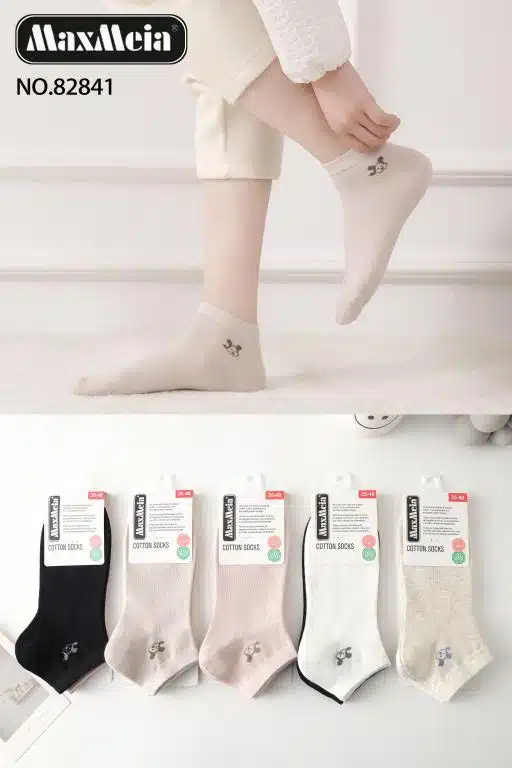 Calcetines Cortos de Algodón Peinado con Colores Lisos y Diseño Ratoncito para Mujer - Imagen 2