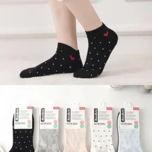 Calcetines Cortos de Algodón Peinado con Diseño de Corazones y Puntitos para Mujer
