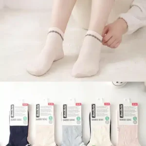 Calcetines Cortos de Bambú para Mujer con Raya Decorativa, Muy Cómodos y Suaves