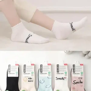 Calcetines Cortos de Bambú con Diseño Smile, Muy Cómodos y Suaves para Mujer