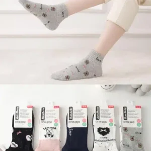 Calcetines Cortos de Algodón Peinado con Diseño “Love” y Ositos para Mujer