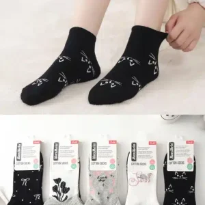 Calcetines Cortos de Algodón Peinado para Mujer con Colores Lisos y Bonitos Diseños