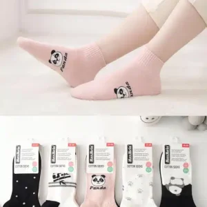 Calcetines Cortos de Algodón Peinado con Alegre Diseño de Panda para Mujer