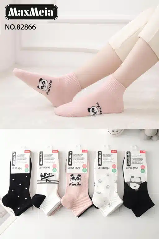 Calcetines Cortos de Algodón Peinado con Alegre Diseño de Panda para Mujer - Imagen 2