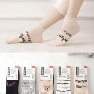 Calcetines Cortos de Mujer en Algodón Peinado con Preciosos Diseños Animados y Talla Única