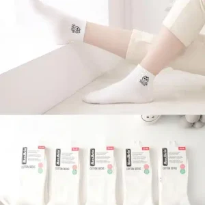Calcetines Cortos Blancos de Mujer en Algodón Peinado con Pequeño Diseño de Animalitos
