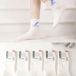 Calcetines Cortos Blancos de Algodón Peinado con Diseño de Horóscopo para Mujer
