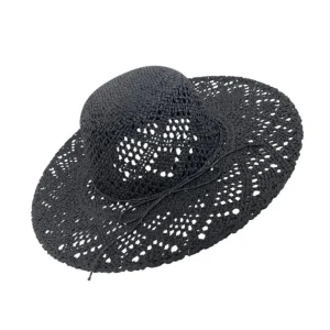 Sombrero de Papel y Algodón con Ala Ancha, Lazo Decorativo y Talla Única para Mujer