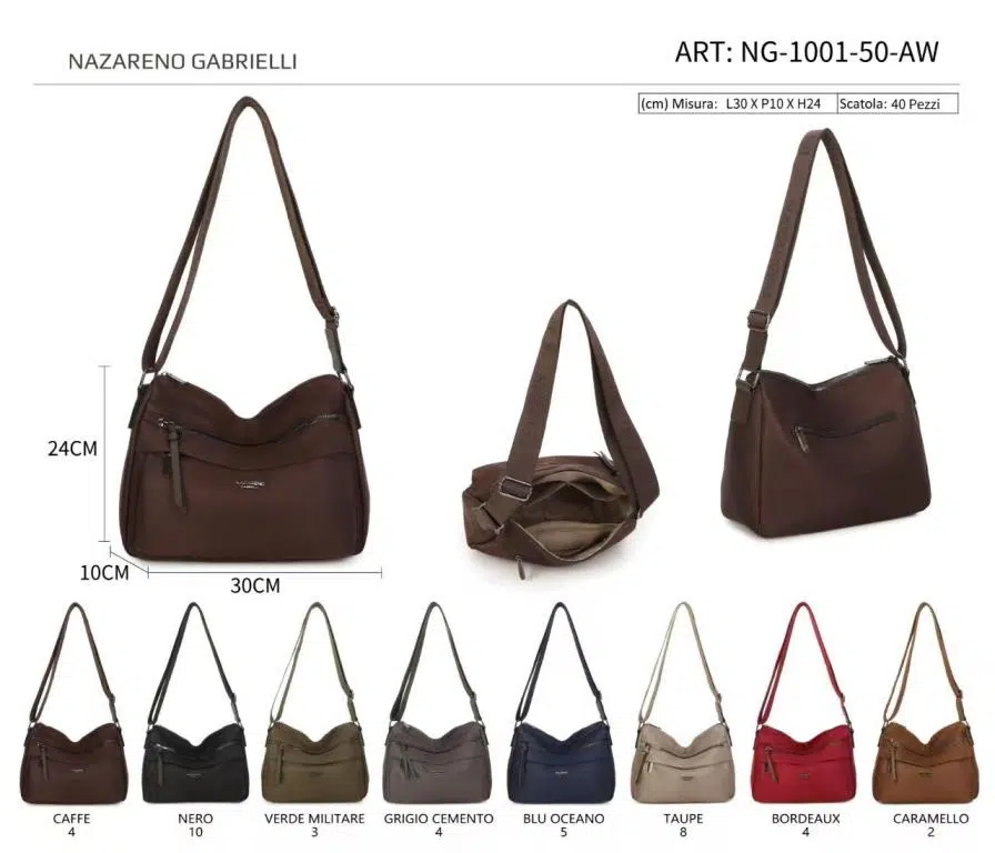 Bolso de Hombro en Tela Nylon para Mujer Nazareno Gabrielli con 3 Bolsillos Exteriores