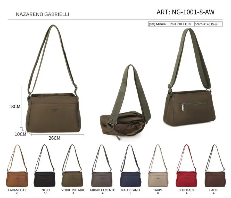 Bolso de Hombro en Nylon para Mujer Nazareno Gabrielli con 4 Compartimentos - Imagen 2