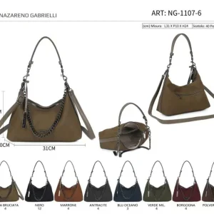 Bolso de Mano Sintético Nazareno Gabrielli con Asa Larga de Cadena Plateada y Bolsillo Trasero
