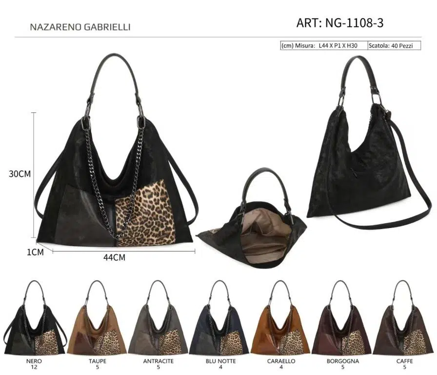 Bolso de Hombro Hobo Sintético Nazareno Gabrielli con 2 Compartimentos Frontales Originales