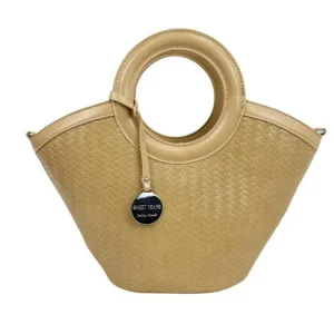Bolso de Mano Sintético con Diseño Trenzado y 2 Asas Cortas Circulares para Mujer