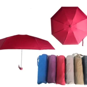 Paraguas Corto y Plegable de Mujer con Funda y Colores Lisos