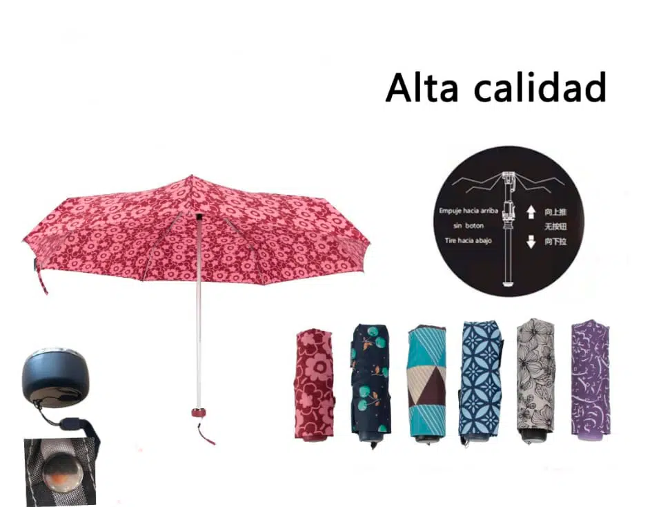Paraguas Corto de Mujer con Funda y Diseño Animado y Colorido