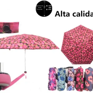 Paraguas Corto de Mujer con Mango Antideslizante y Bonito Diseño de Flores