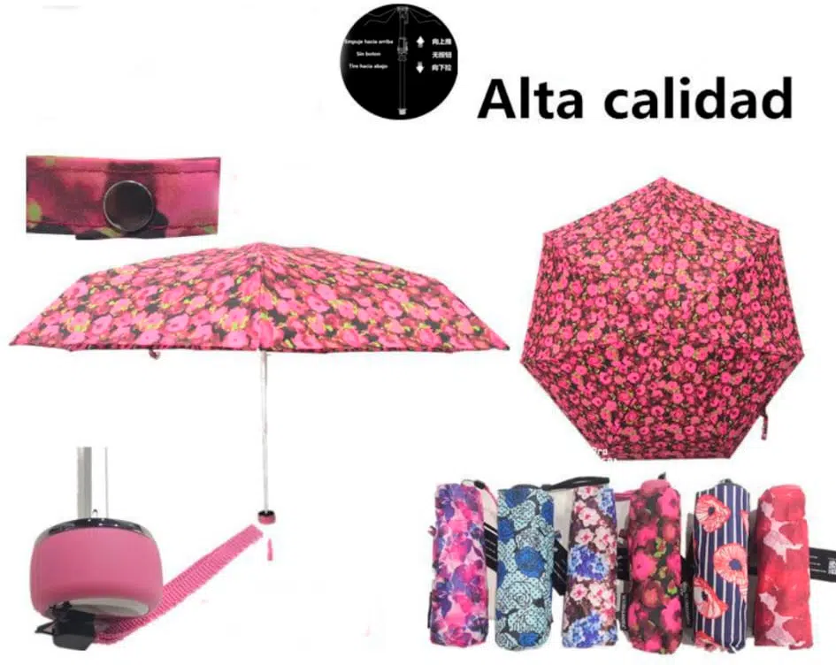 Paraguas Corto de Mujer con Mango Antideslizante y Bonito Diseño de Flores