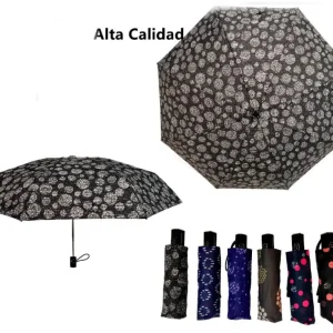 Paraguas de Alta Calidad con Mango Antideslizante y Bonito Diseño de Círculos para Mujer