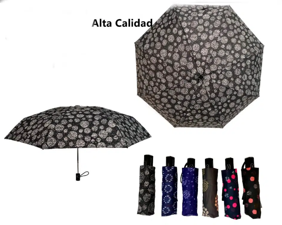 Paraguas de Alta Calidad con Mango Antideslizante y Bonito Diseño de Círculos para Mujer