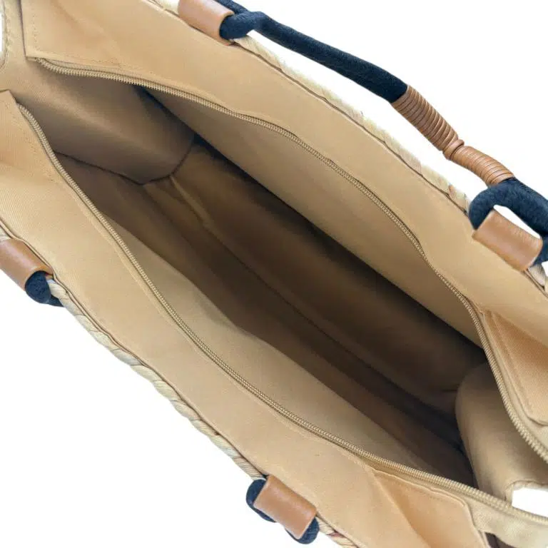 Amplio Bolso Canasta de Papel con 2 Asas, Diseño de Rayas y Cierre de Cremallera para Mujer - Imagen 8