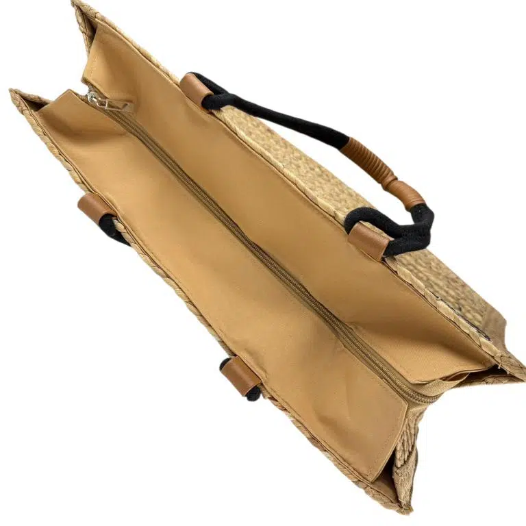 Amplio Bolso Canasta de Papel con 2 Asas, Diseño de Rayas y Cierre de Cremallera para Mujer - Imagen 7
