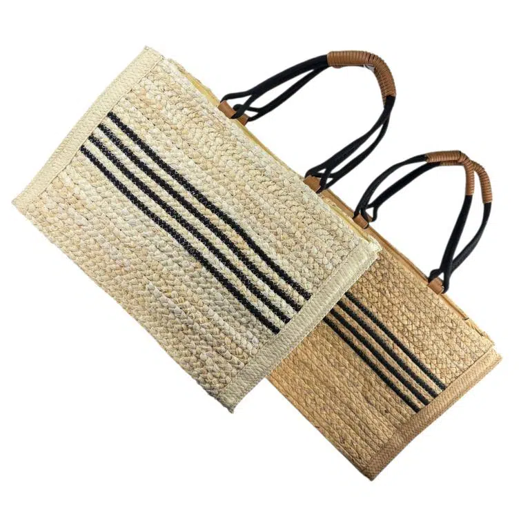 Amplio Bolso Canasta de Papel con 2 Asas, Diseño de Rayas y Cierre de Cremallera para Mujer - Imagen 5