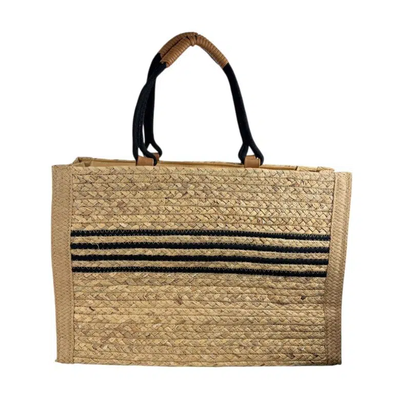 Amplio Bolso Canasta de Papel con 2 Asas, Diseño de Rayas y Cierre de Cremallera para Mujer - Imagen 4