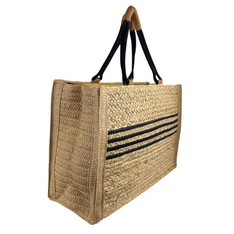 Amplio Bolso Canasta de Papel con 2 Asas, Diseño de Rayas y Cierre de Cremallera para Mujer - Imagen 6