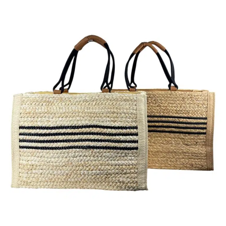 Amplio Bolso Canasta de Papel con 2 Asas, Diseño de Rayas y Cierre de Cremallera para Mujer - Imagen 3