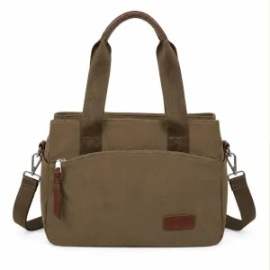 Bolso de Mano en Tela Nylon con 3 Compartimentos y Bolsillos Exteriores para Mujer