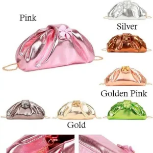 Bolso Sintético con Efecto Metalizado, Mini Solapa con Flor y Cierre de Imán para Mujer