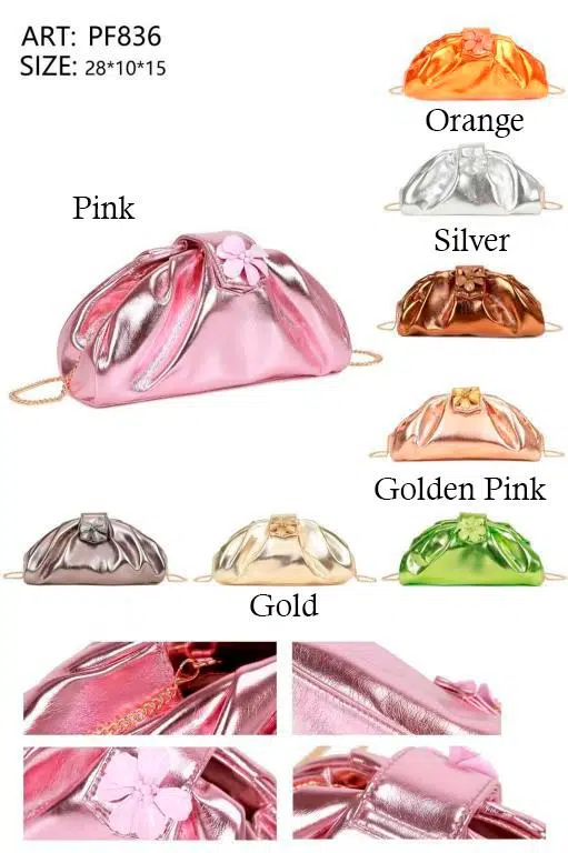 Bolso Sintético con Efecto Metalizado, Mini Solapa con Flor y Cierre de Imán para Mujer - Imagen 2