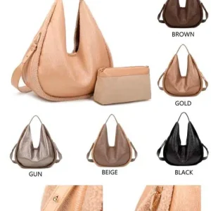 Amplio Bolso de Hombro Sintético tipo Hobo con Efecto Brillante y Borrego + Bolsito Extra Mujer