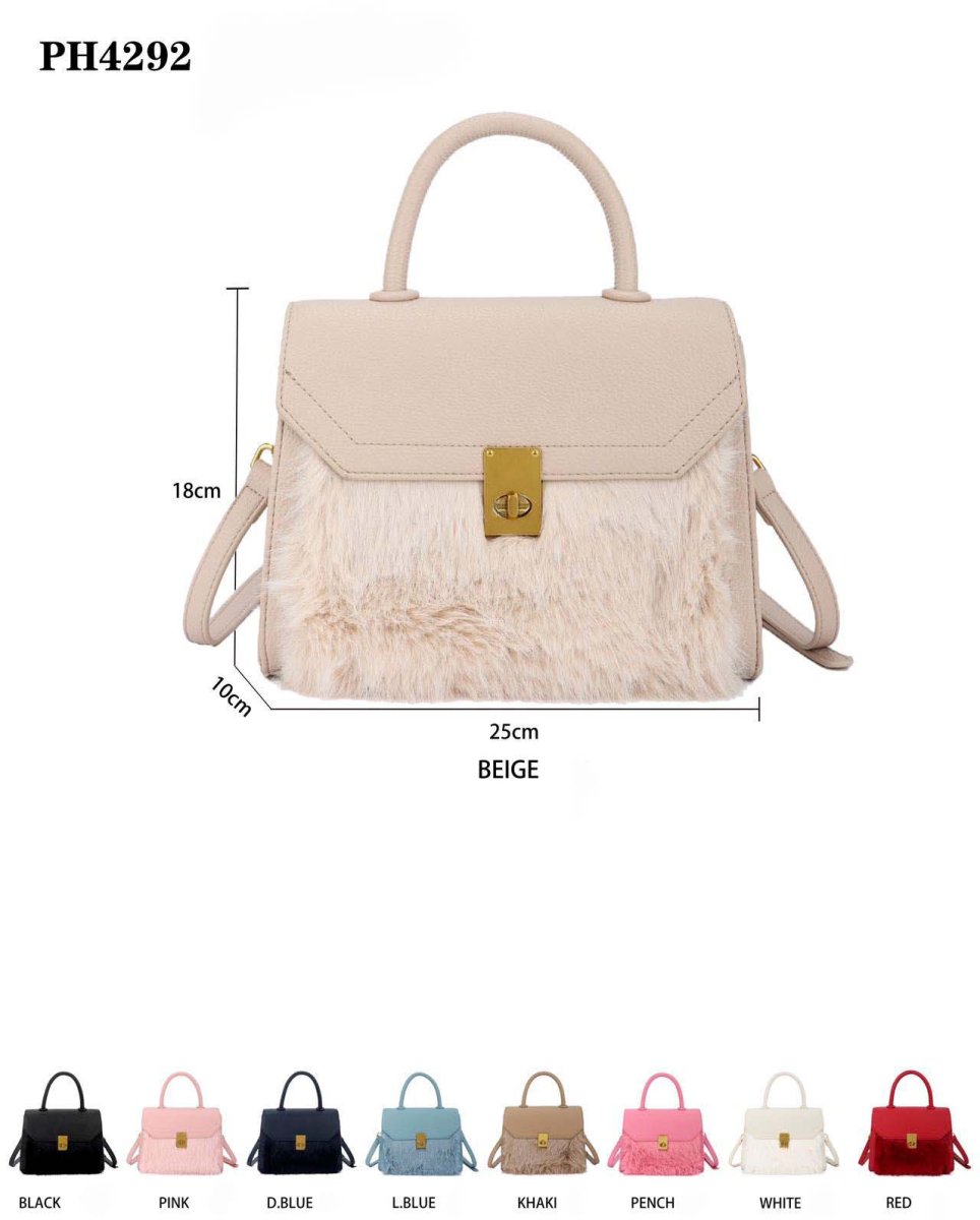 Bolso de Mano con Pelo Sintético, Bolsillo Trasero y Bonito Diseño para Mujer - Imagen 3