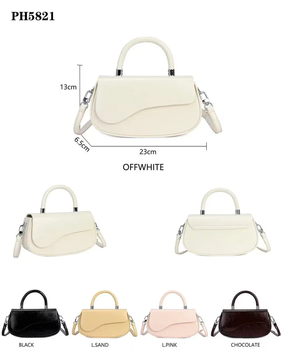 Bolso de Mano Sintético Rígido con Solapa Curva Original y Tira Bandolera Ajustable para Mujer