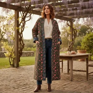 Kimono Artesanal, Étnico, Largo y Reversible de Algodón para Mujer